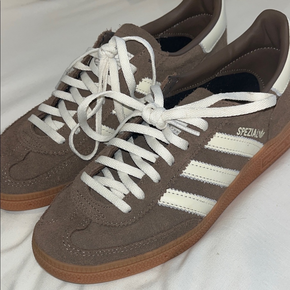adidas Handball Spezial Brown Suede Sneakers with White Stripes